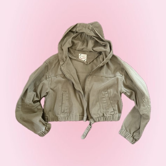Army Green Cropped Hooded Jacket - Picture 1 of 1